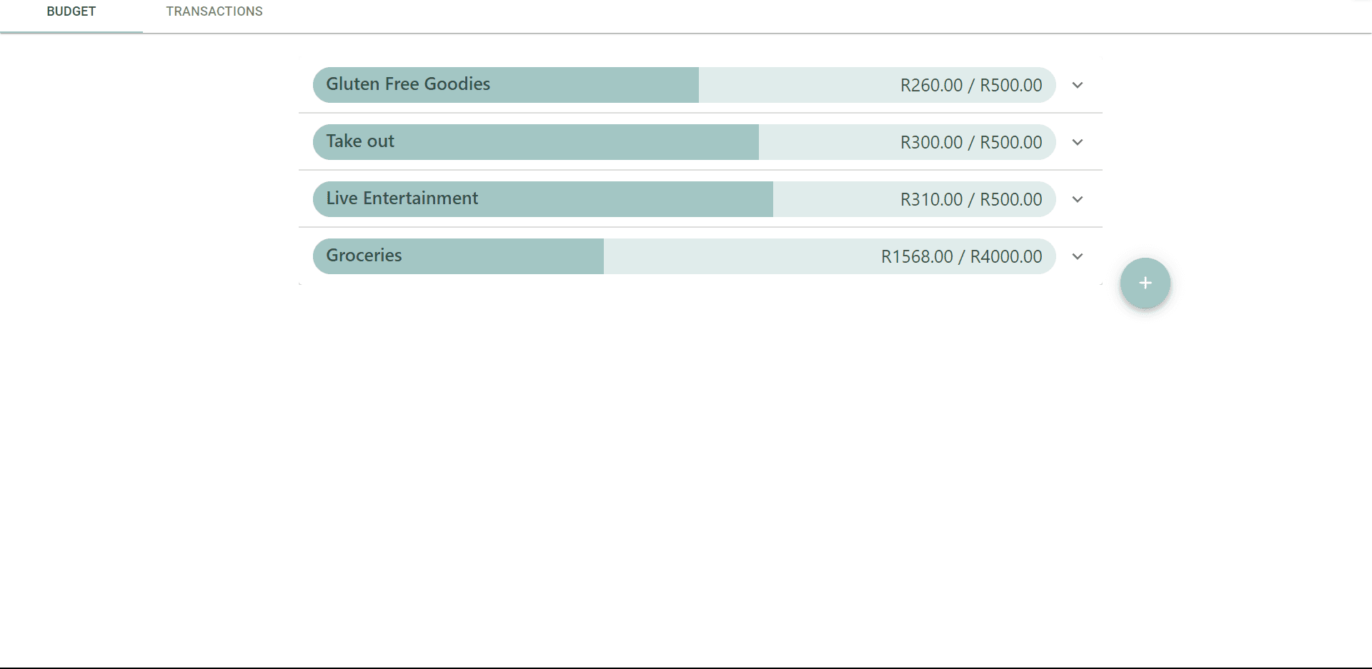 Budget Buddy personal prototype interface